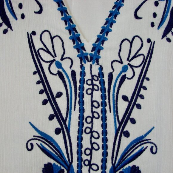 Dee Elly Dress Path to Paradise Blue White Embroidered Sleeveless Ruffle Medium - Picture 9 of 15